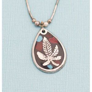 Vintage Silver Leaf Pendant Choker Necklace 14.75 Inches E17